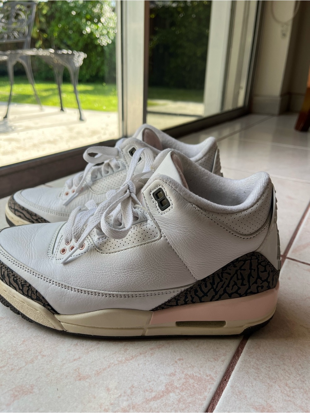 Jordan Women's White and Pink Retro Sneakers with Elephant Print